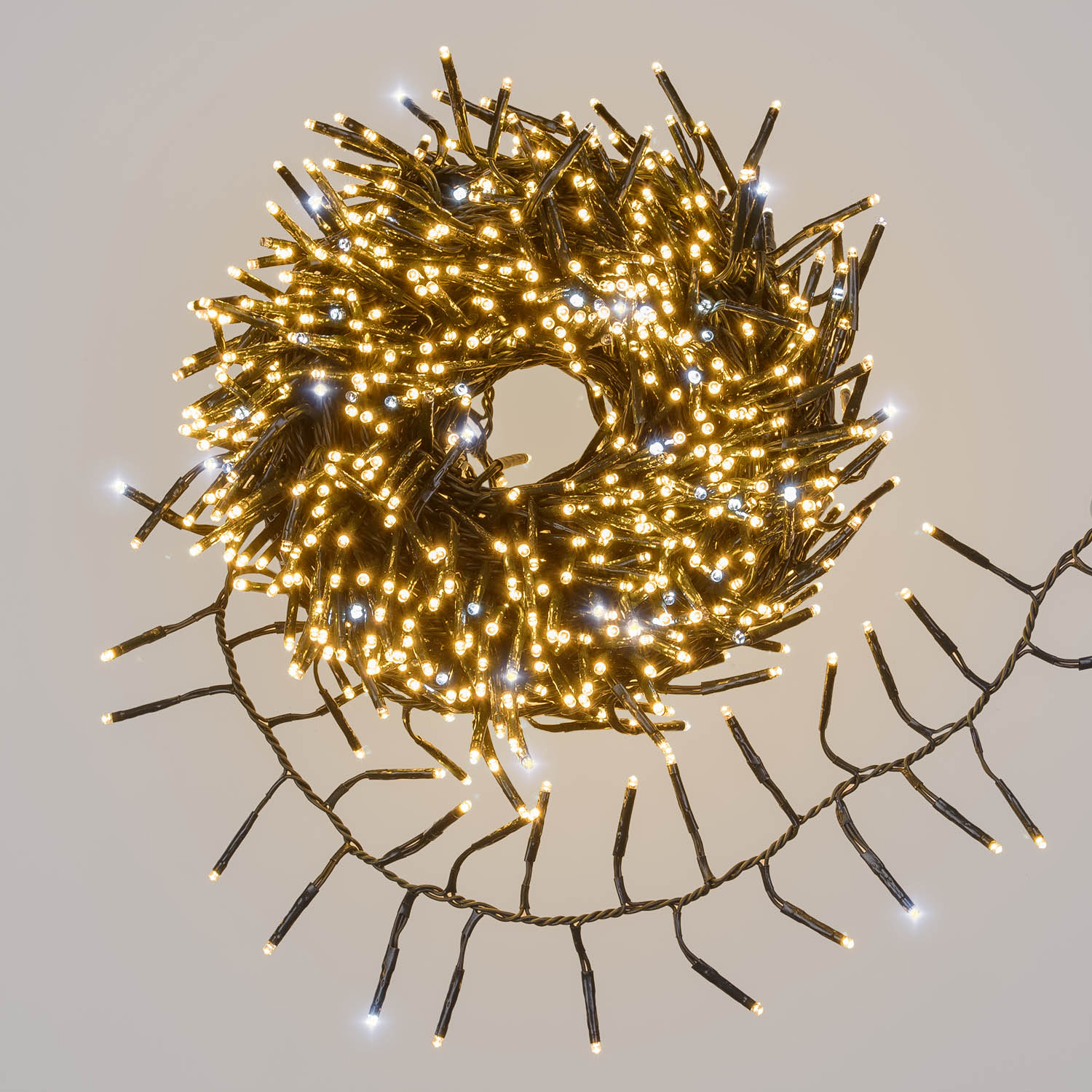 Catena Festone 15 m, 1000 miniled bianco caldo e bianco freddo, cavo verde
