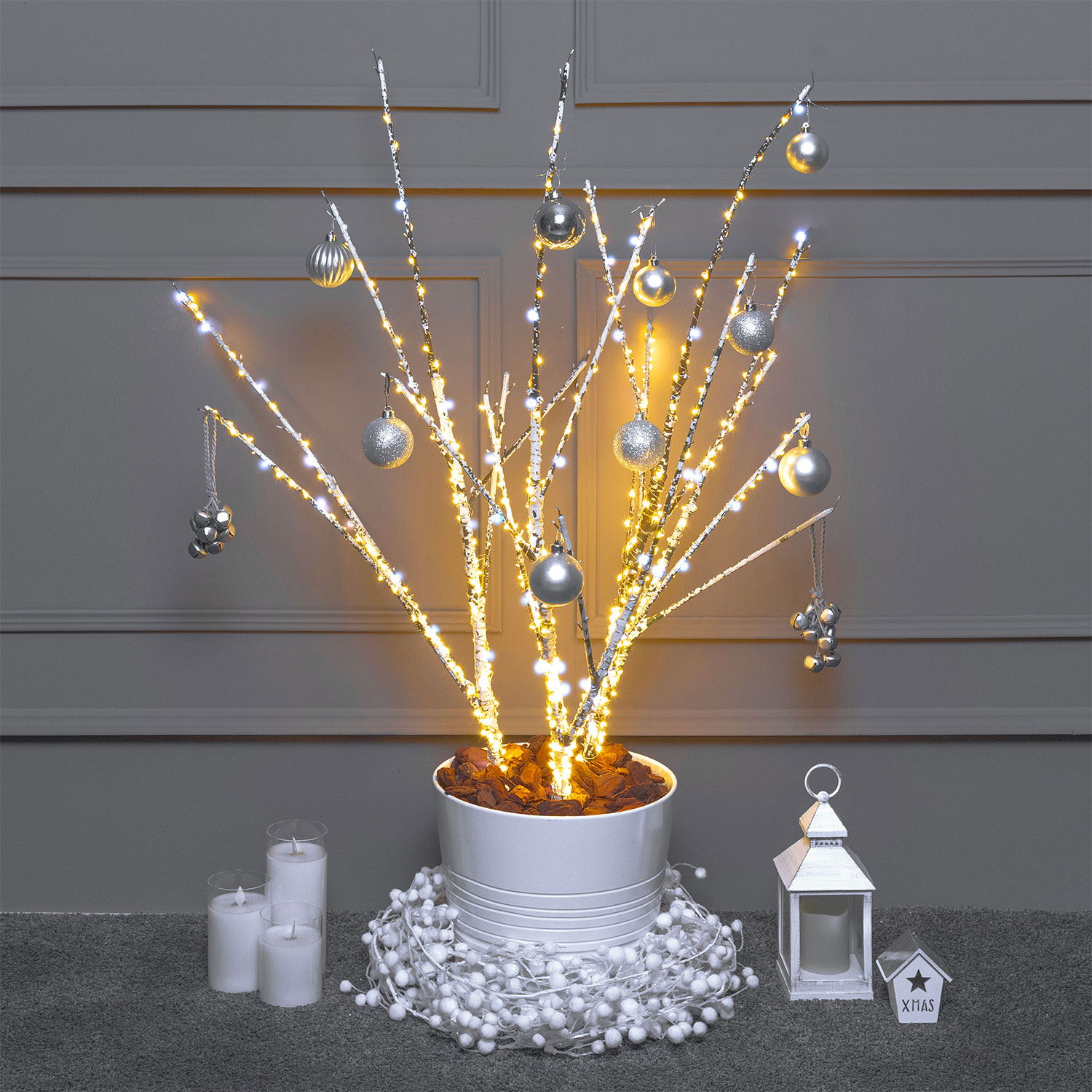 2m 600 Warm White and White MicroLEDs Cascade of Light with 15 falls, Silver Metal Wire 3 2m 600 Warm White and White MicroLEDs Cascade of Light with 15 falls, Silver Metal Wire 3