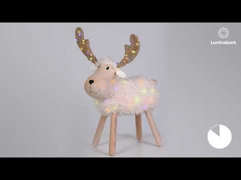 3D leuchtendes Schaf-Rentier aus Holz, H 65 cm, Dual-Color Micro-LED in Warmweiß und Multicolor, für Innenbereich 2