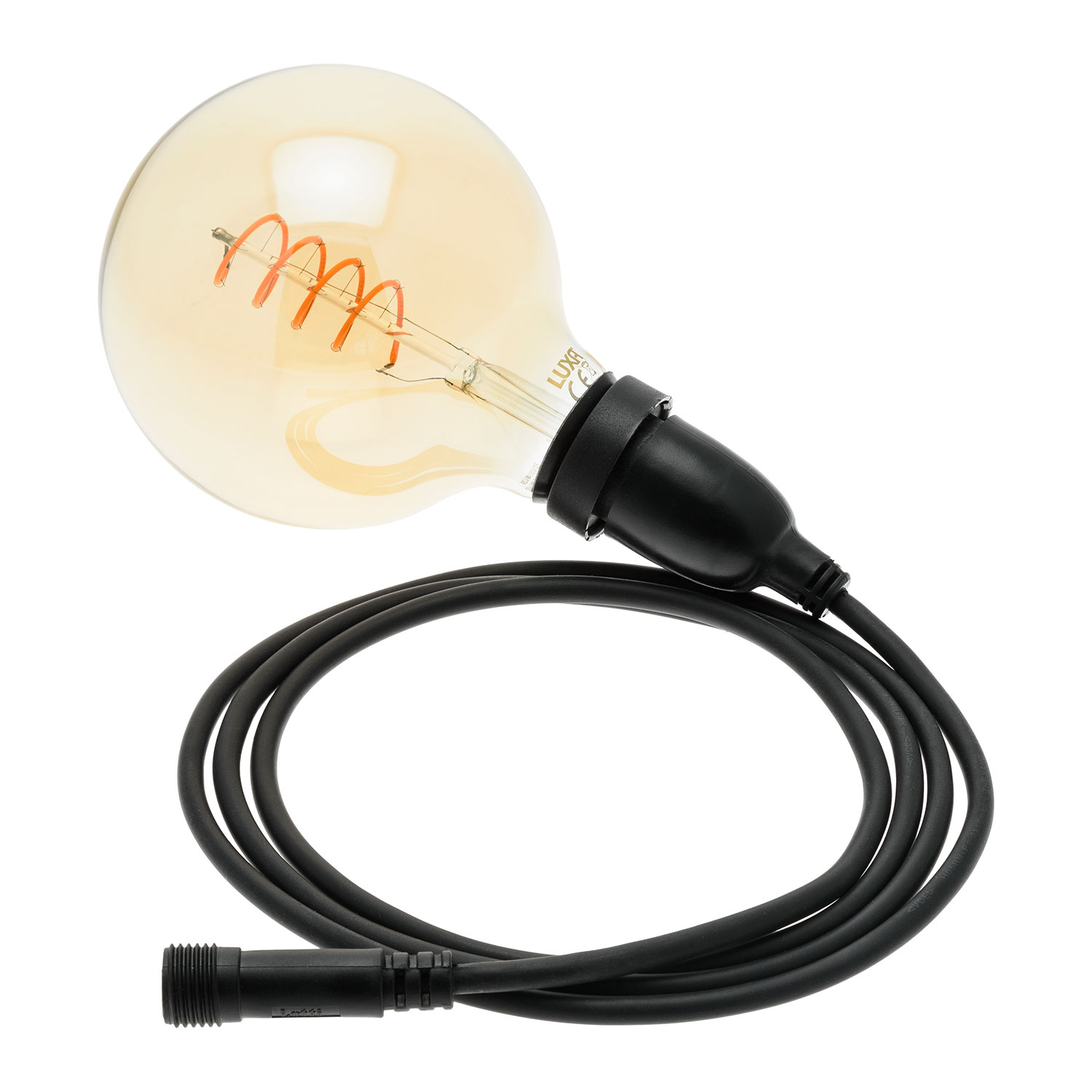 Lampadina da 4 Watt globo Ø 125 mm a sospensione, led a spirale, 2 metri di cavo nero Lampadina da 4 Watt globo Ø 125 mm a sospensione, led a spirale, 2 metri di cavo nero