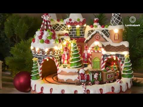 Christmas Village, Candy Village with rotating train, h 25 cm, Christmas music 2