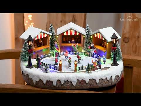 Pueblo Navidad de poliresina, Lago Helado con Patinadores en Movimiento, h 15 cm 2 Pueblo Navidad de poliresina, Lago Helado con Patinadores en Movimiento, h 15 cm 2