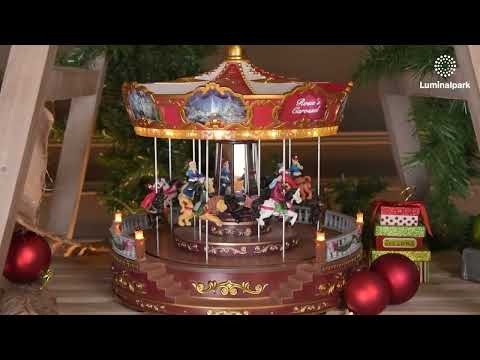 Christmas Village, Rotating merry-go-round with vertically moving horses, h. 31 cm, Christmas music 2