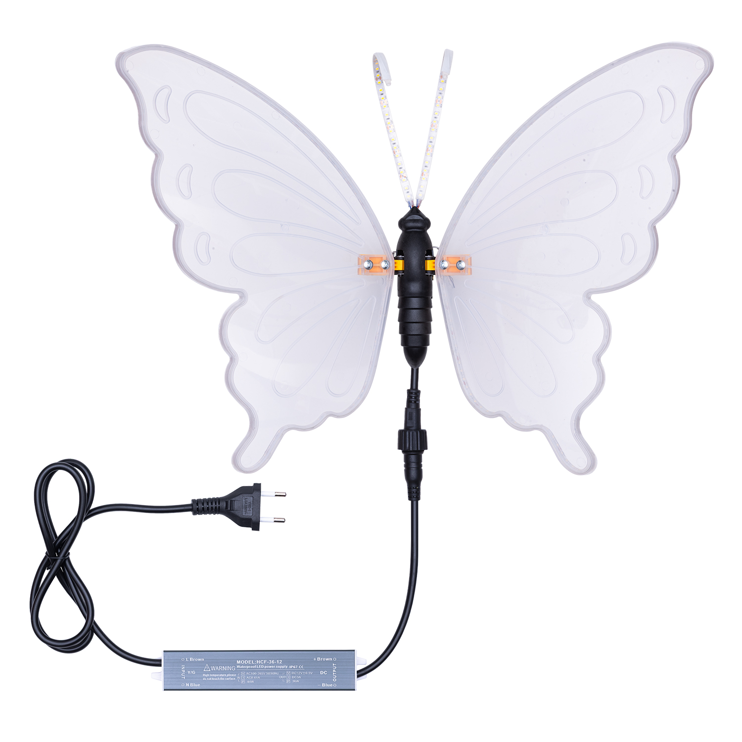 Farfalla in tubo ultraluminoso, 60 cm, 312 led bianco caldo, con movimento ali 3