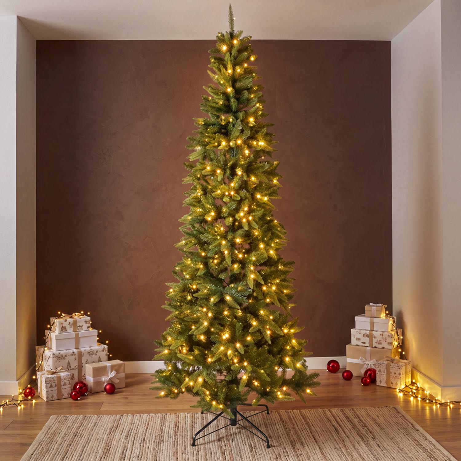Arbre Slim sapin artificiel 240 cm, 500 led blanc chaud intégrés