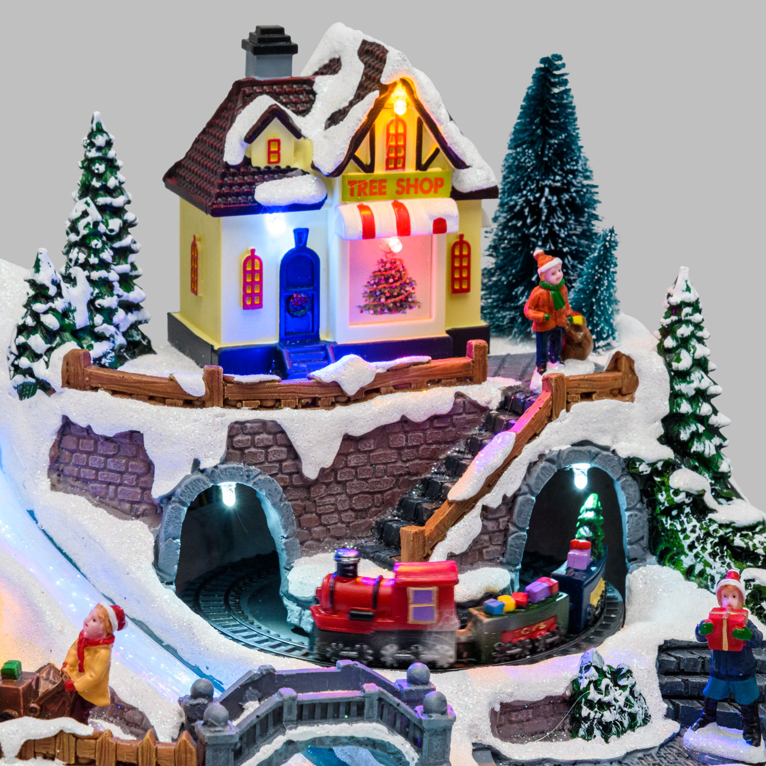 Weihnachtsdorf aus Polyresin, Spielzug, Tunnel und rotierenden Geschenken, h 19 cm, mit Weihnachtsliedern 3 Weihnachtsdorf aus Polyresin, Spielzug, Tunnel und rotierenden Geschenken, h 19 cm, mit Weihnachtsliedern 3