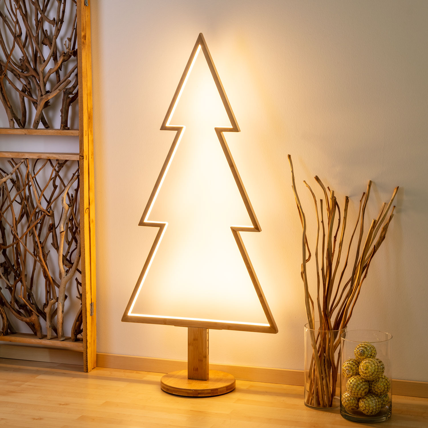 Design Wood Light, Sapin de Noël avec base en bois naturel, 145 cm, led blanc chaud Design Wood Light, Sapin de Noël avec base en bois naturel, 145 cm, led blanc chaud