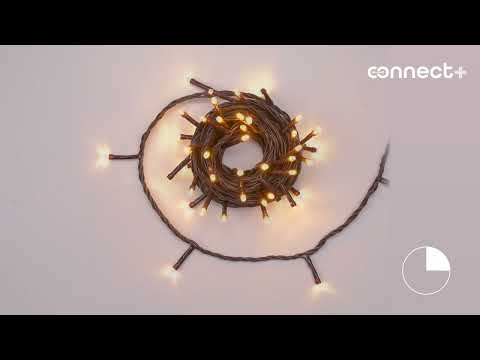 5m Warm White Connect+ String Lights, 50 LEDs, brown cable, connectable 2