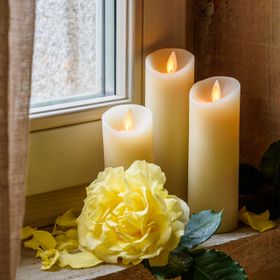 Ivory rough wax Candle Trio, remote control, warm white LED