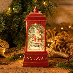 Eckige rote LED Weihnachtslaterne mit Wasser gefüllt, h 20,5 cm, warmweißes Licht