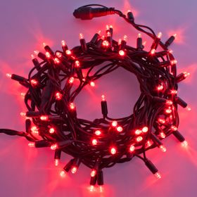 Lichterkette 10 m, 120 roten MaxiLEDs, grünes Kabel, erweiterbar, IP67