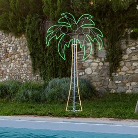 Palm Tree Figure, Rope Lights Neon Effect, 200 cm, 1078 Leds Warm White and Green