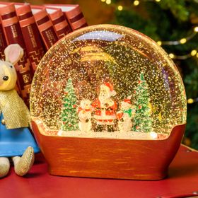 Rote Weihnachtslanterne, Berglandschaft mit schimmerndem Glitzer, h 19 cm, warmweiß