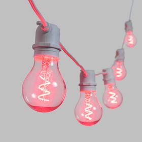 5 m Lichterkette, 10 LED Tropfenbirnen Ø 6 cm, Spiral Filament, rot, erweiterbar