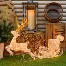Renna con slitta 3D Light Cream & Brown h 60 cm, 160 led bianco extra caldo
