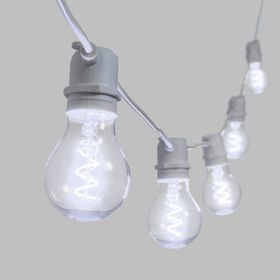 5 m Lichterkette, 10 LED Tropfenbirnen Ø 6 cm, Spiral Filament, kaltweiß, erweiterbar