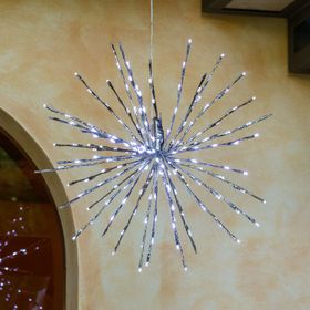 Silberner TWIGball, h 60 cm, 200 LEDs kaltweiß