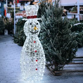 Muñeco de Nieve 3D acrílico transparente, h. 120 cm, led blanco frío
