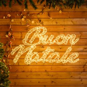 Écriture Buon Natale 3D blanche, h 57 cm, 3200 Microled blanc chaud et froid