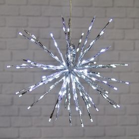 Silberner TWIGball, h 45 cm, 160 LEDs kaltweiß