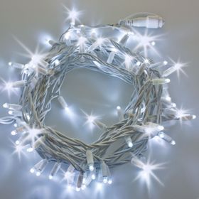 Lichterkette 20 m, 200 kaltweißes MaxiLEDs, Flashing kaltweiß, weißes Kabel, erweiterbar, IP67