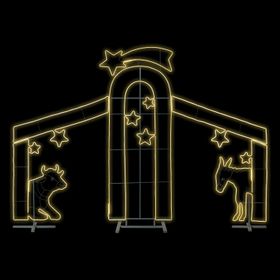 Lampe Crèche, Étable Maxi en tube lumineux effet néon avec Bœuf, Âne, et Étoile, led blanc chaud