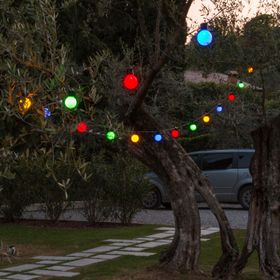Catena 10 metri con 20 lampadine colorate Ø 50 mm, led bianco caldo